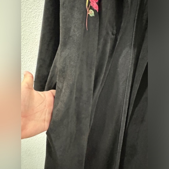 Fig & Viper Black Embroidered Floral Longline Faux Suede Boho Trench Coat Large - Picture 7 of 15